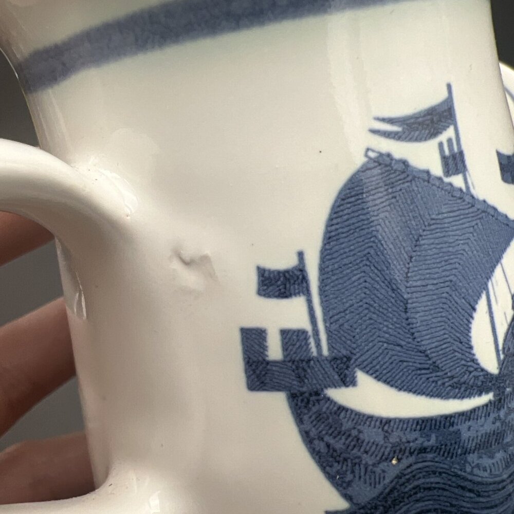 Vtg Iden Pottery RYE Mug SHIP Blue Cream Ceramic Sussex England Viking Sailing - Picture 11 of 12